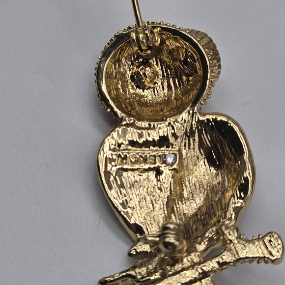 Monet Purples & Pinks Rhinestone Owl Brooch Pin RetroChic ElegantPin Gold Tone - Picture 5 of 6